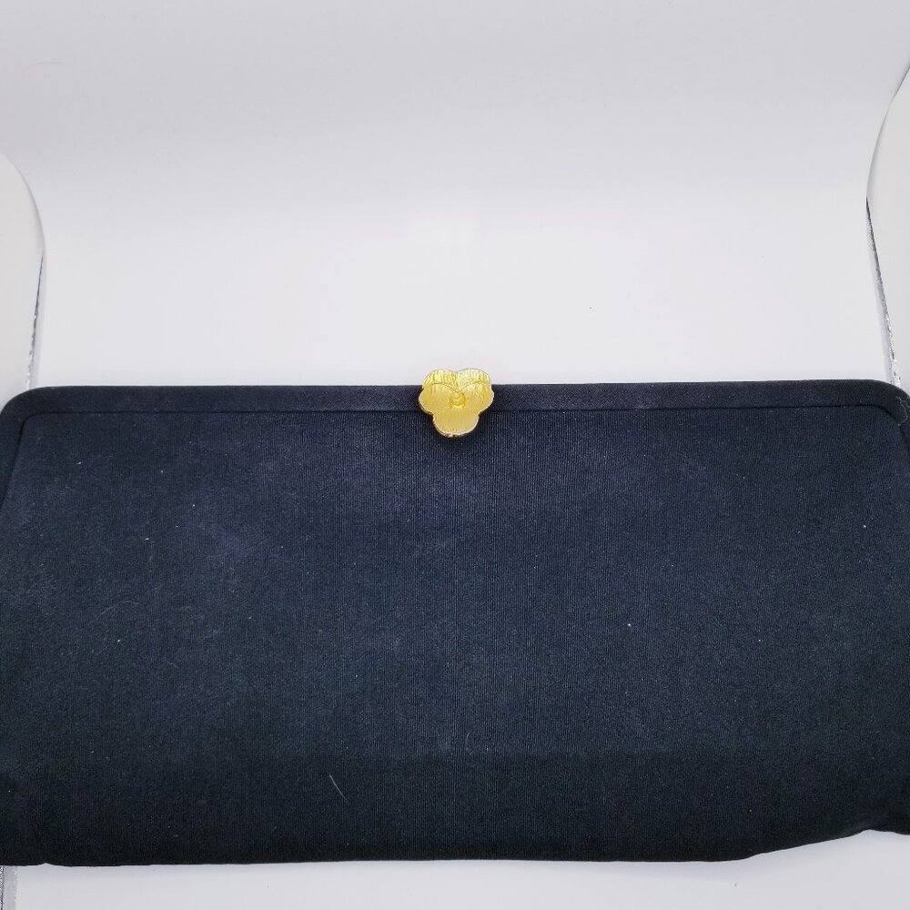 60s Vintage Extra Long Black Gaberdine Clutch